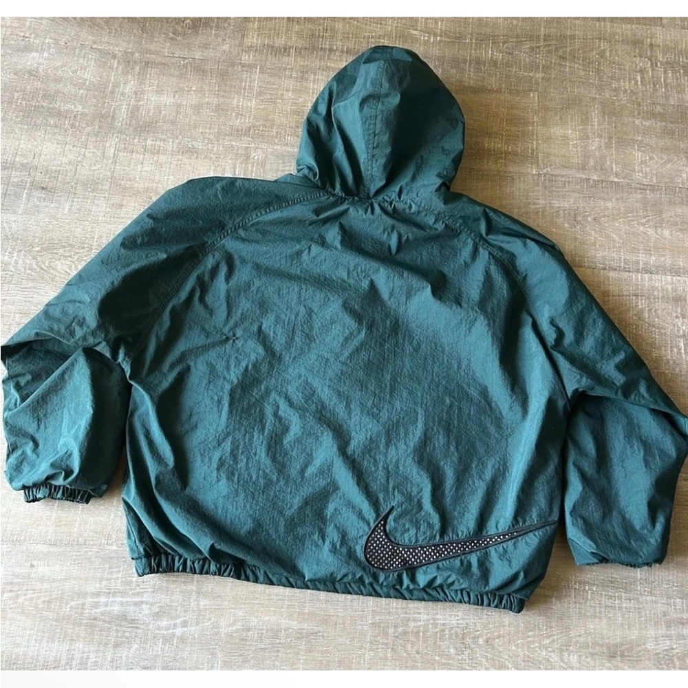 Nike Vintage Coat Men’s XL Swoosh Zip Hooded Green Embroidered JACKET Lined 90s - Picture 5 of 15